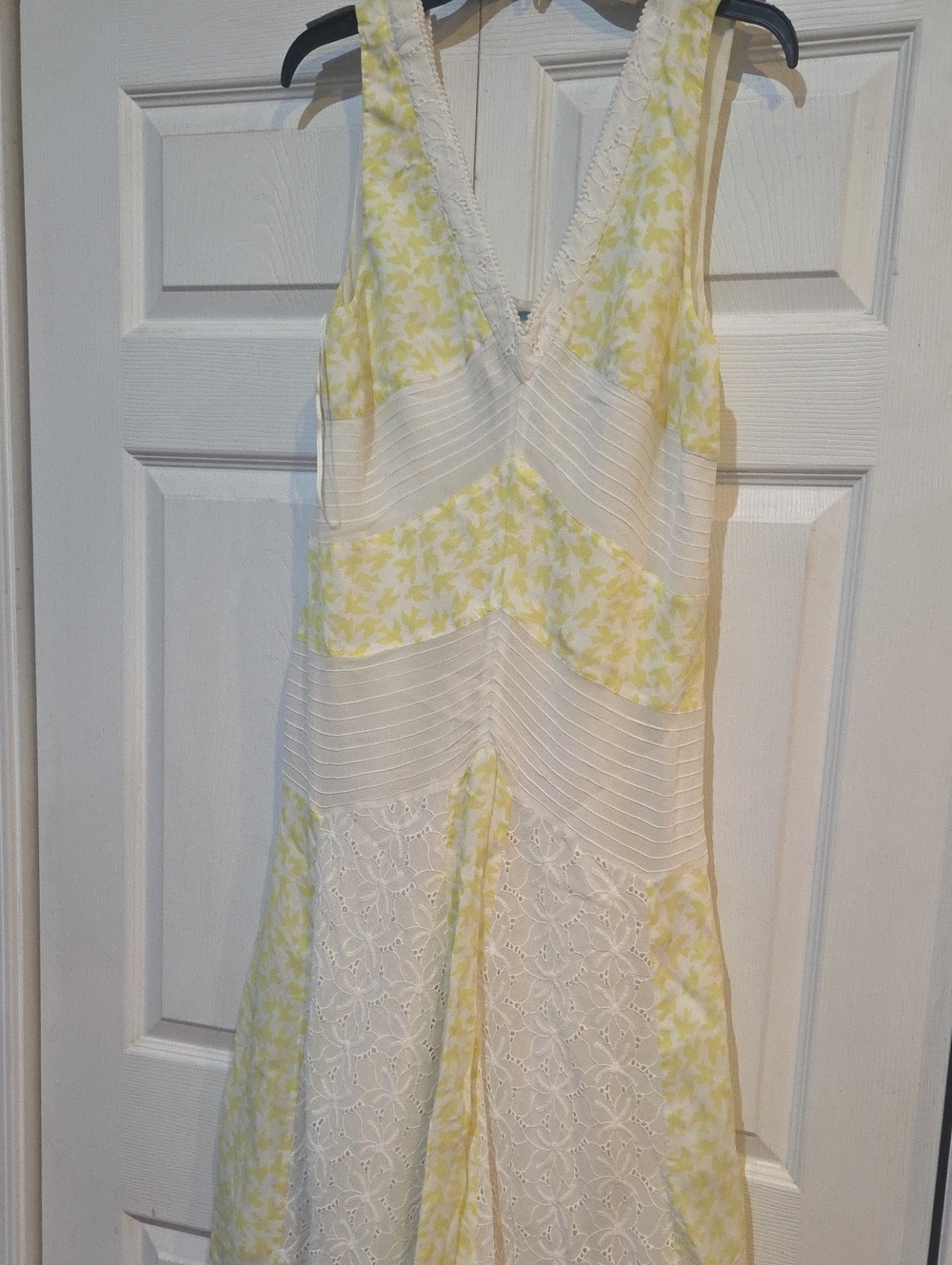 Anthropologie Yellow and White Lace-Panel Midi Dress